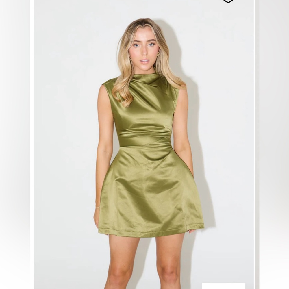 Muse Green Ruched Cowl Neck Mini Dress